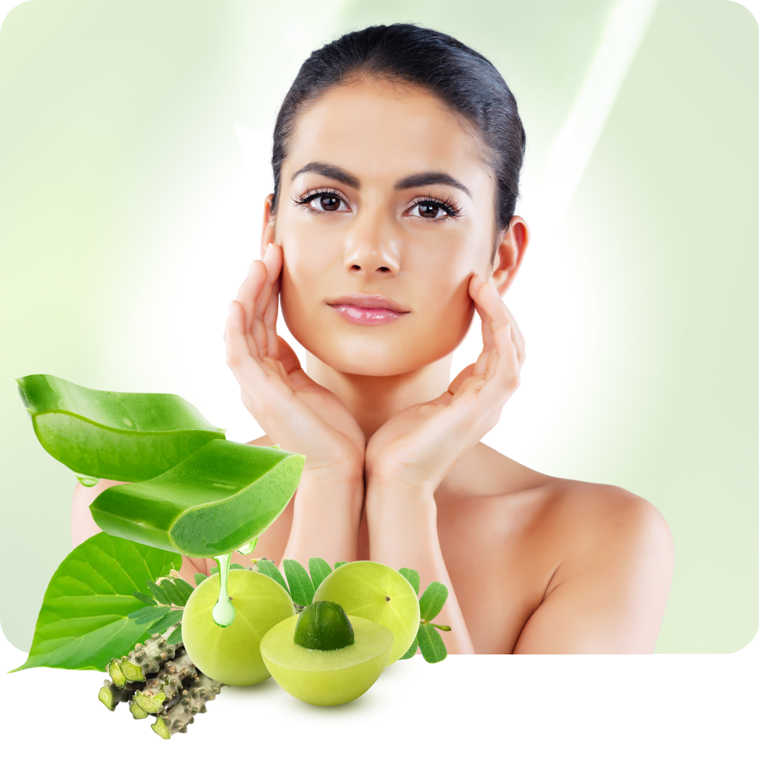 Aloe Vera gel, Giloy stem, and Amla fruit for skin hydration and repair